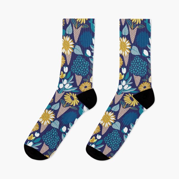 Item preview, Midsummer I scream flower cones // navy blue background blue teal and yellow flowers bouquets designed and sold by SelmaCardoso.