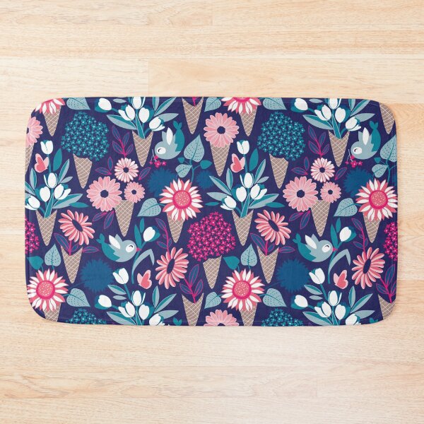 Item preview, Midsummer I scream flower cones // navy blue background blue teal and pink flowers bouquets designed and sold by SelmaCardoso.