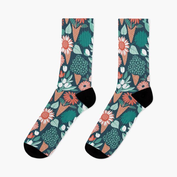 Item preview, Midsummer I scream flower cones // green background green aqua and orange flowers bouquets designed and sold by SelmaCardoso.