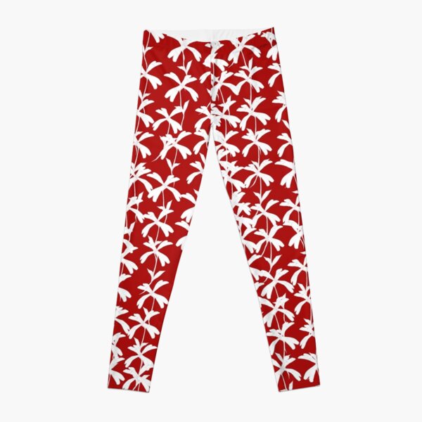 White Campion Silhouette on red background Leggings