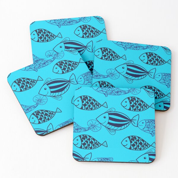 Item preview, Fish line art on blue  background designed and sold by WeeraS.