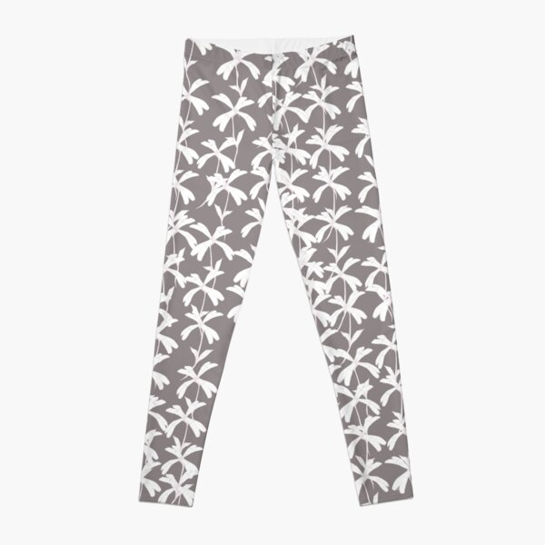 White Campion Silhouette on grey background Leggings