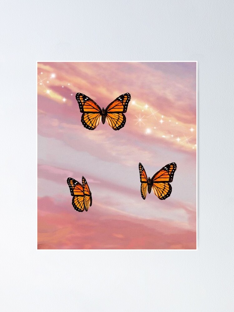 sunset with butterflies painting