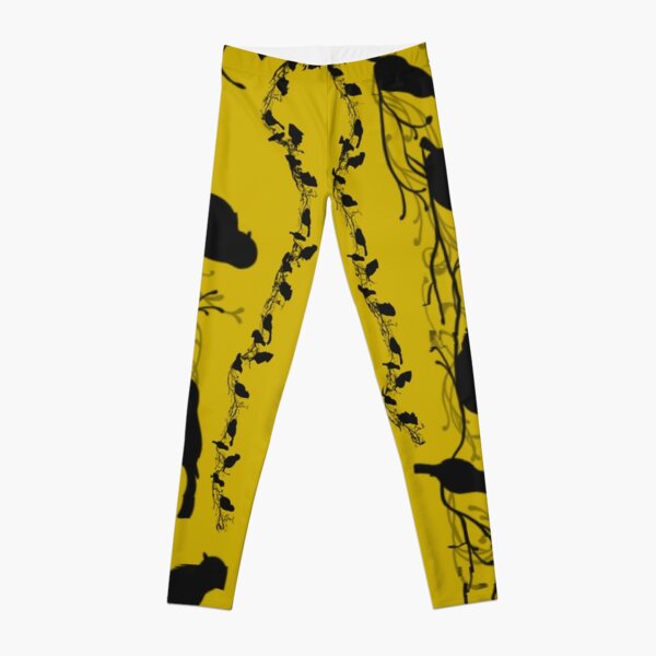 Bird Silhouette Black on Mustard Leggings