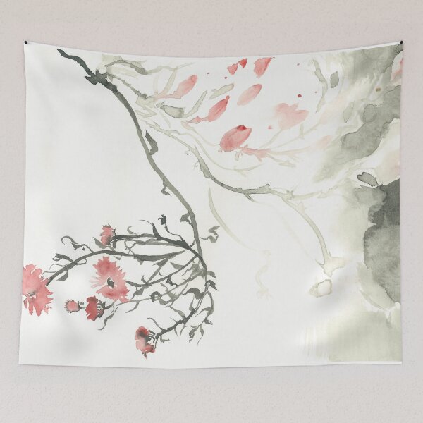 Item preview, Sakura print, wall art, painting, botanical watercolor above bed decor, eco print paintings, cherry blossom art, extra large wall art designed and sold by GalleryArtField.
