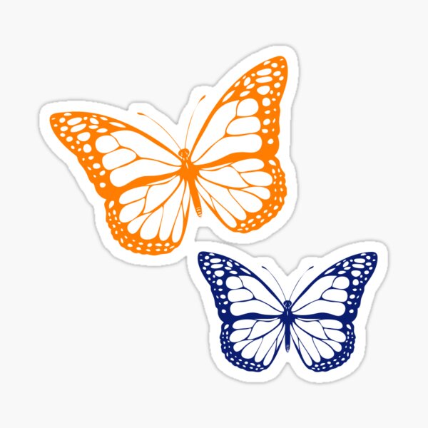 orange and blue butterfly Sticker