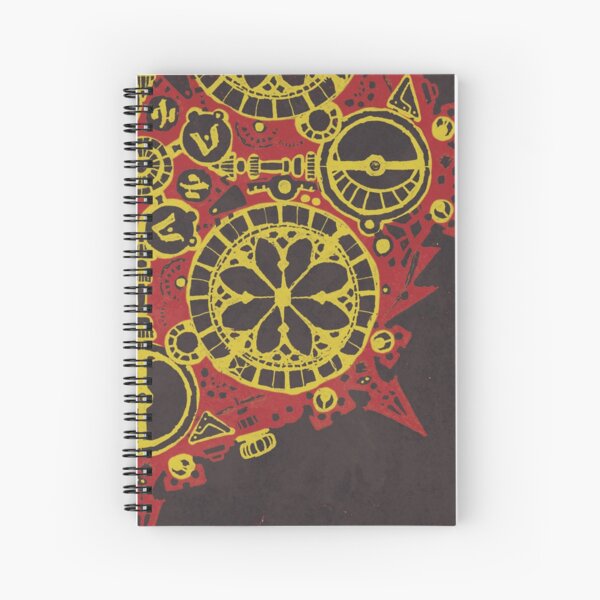 Abstract Inked Machinery, Fiery Red Spiral Notebook