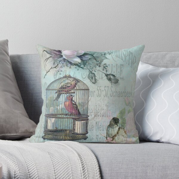 Birdcage Blossom Throw Pillow