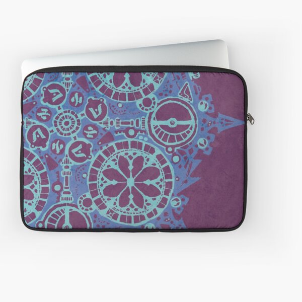 Abstract Inked Machinery, Arcane Blue on Purple Laptop Sleeve
