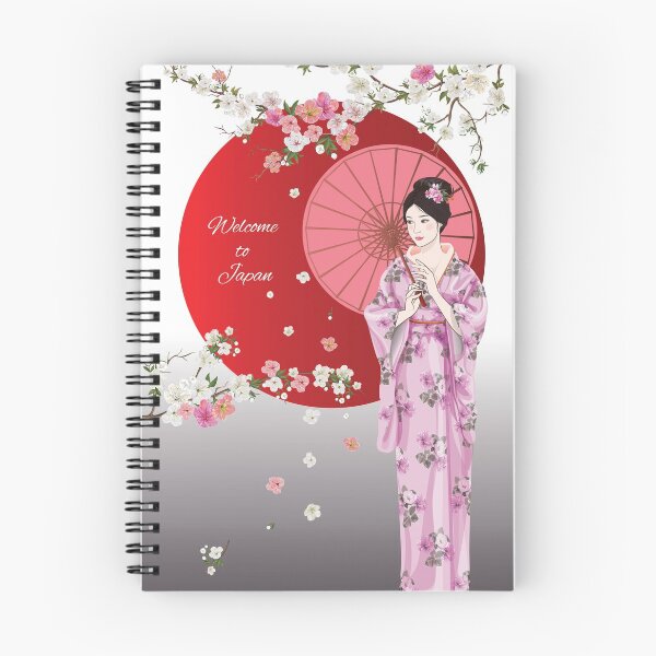 Item preview, A beautiful woman wearing a kimono stands with an umbrella along with a cherry blossom designed and sold by WeeraS.