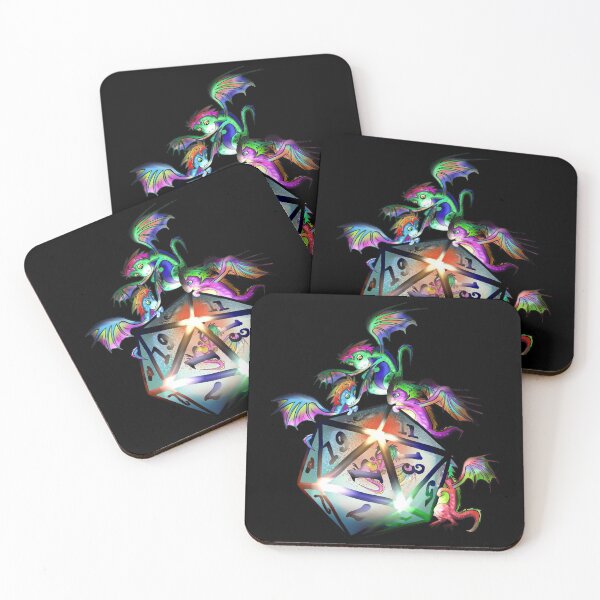 Item preview, baby dragons looking into a glowing D20 dnd dice designed and sold by CuisineCat.