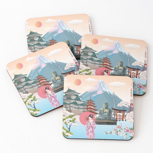 Item preview, A beautiful woman wearing a kimono stands with an umbrella  on Japan's scenery background designed and sold by WeeraS.