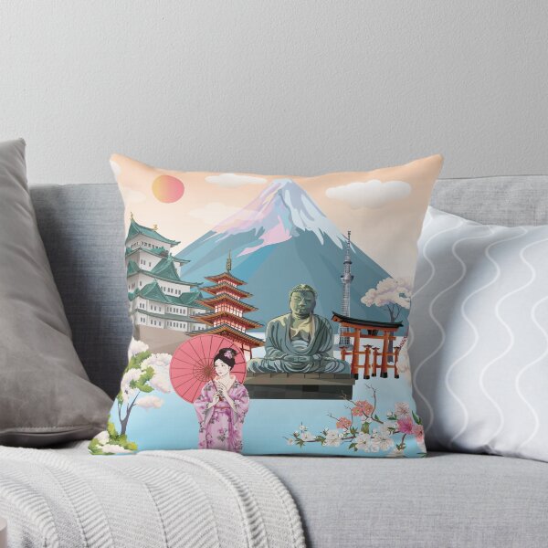 Item preview, A beautiful woman wearing a kimono stands with an umbrella  on Japan's scenery background designed and sold by WeeraS.