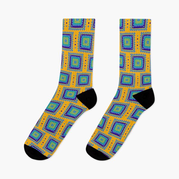 Item preview, Afro-Inspired Aztec Ethnic Classic Abstract Square Patterns - Saffrons (Multicolor- Yellow/ Orange, Blue, Peru) designed and sold by AudaciousGB.
