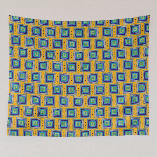 Item preview, Afro-Inspired Aztec Ethnic Classic Abstract Square Patterns - Saffrons (Multicolor- Yellow/ Orange, Blue, Peru) designed and sold by AudaciousGB.