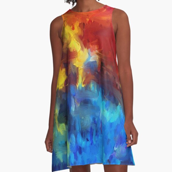 Bold, Bright Colorful Abstract Painting A-Line Dress