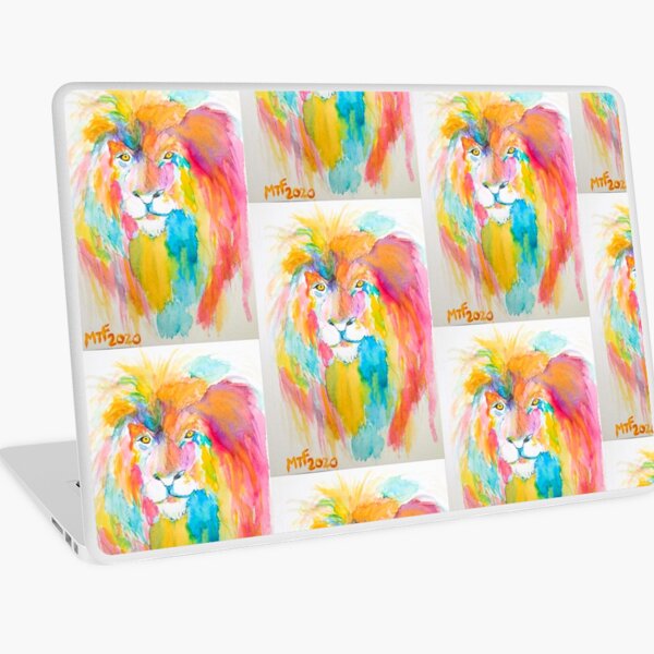 King of the Beasts, Colorful watercolor lion Laptop Skin