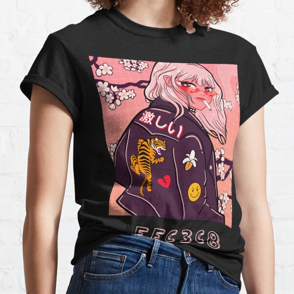 FFC3C8 Anime-Inspired Strong Teen with Cherry Blossoms Classic T-Shirt