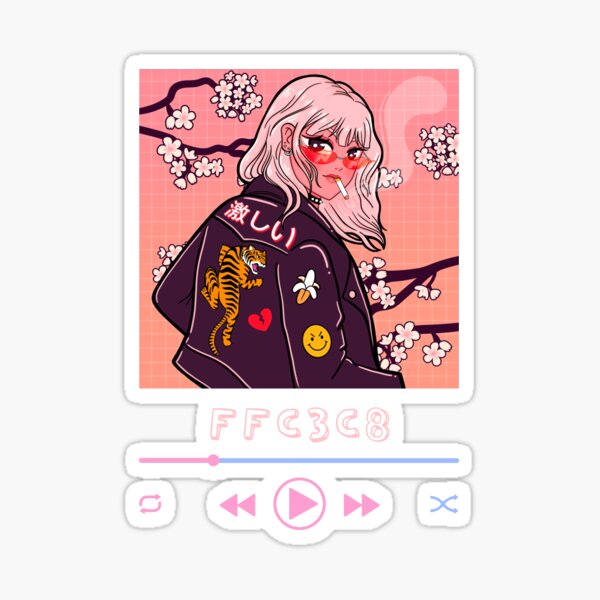 FFC3C8 Anime-Inspired Strong Teen with Cherry Blossoms Sticker