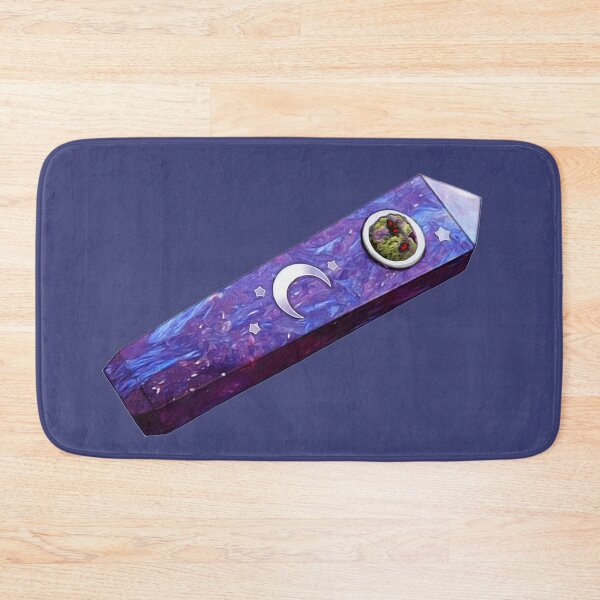 Item preview, Purple Magic Galaxy Aesthetic ~ Amethyst Quarts Point Obelisk Crystal Wand Marijuana Pipe With Crescent Moon and Stars ~  Weed Burning in Bowl designed and sold by Neon-Wolf.