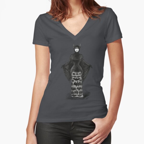 Victorian Bat Woman | Victorian Halloween Costume | Victorian Bat Costume | Fitted V-Neck T-Shirt