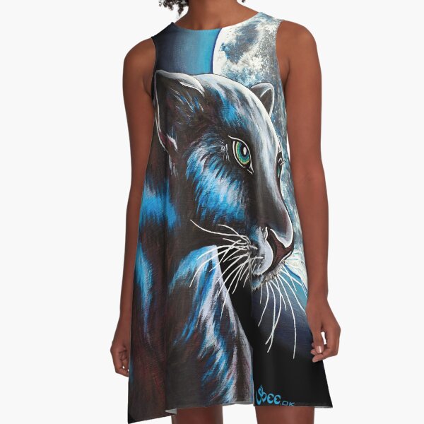 Moon Panther - Shee Endangered Retro Animals A-Line Dress