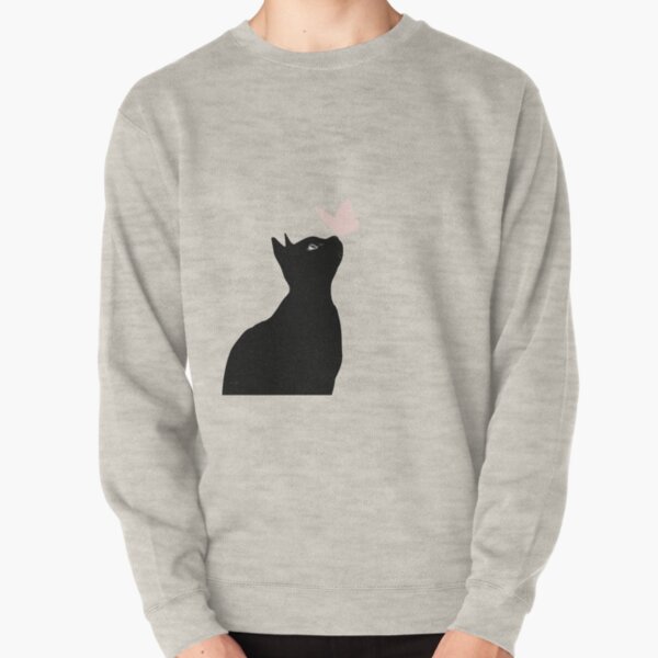 Black cat nose kissing butterfly Pullover Sweatshirt