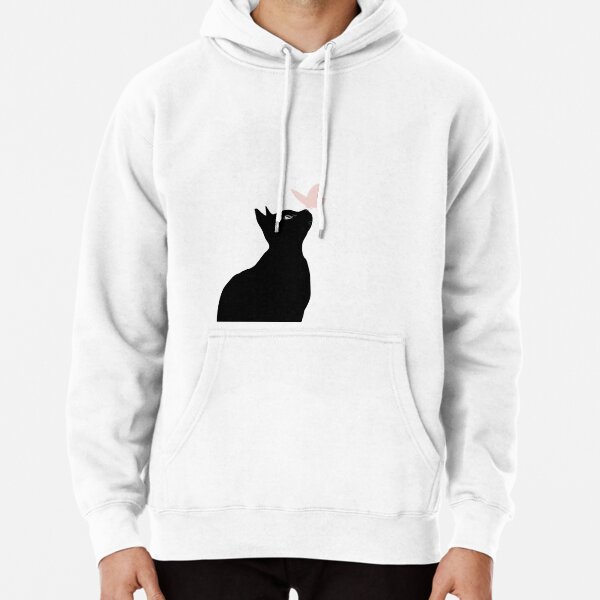 Black cat nose kissing butterfly Pullover Hoodie