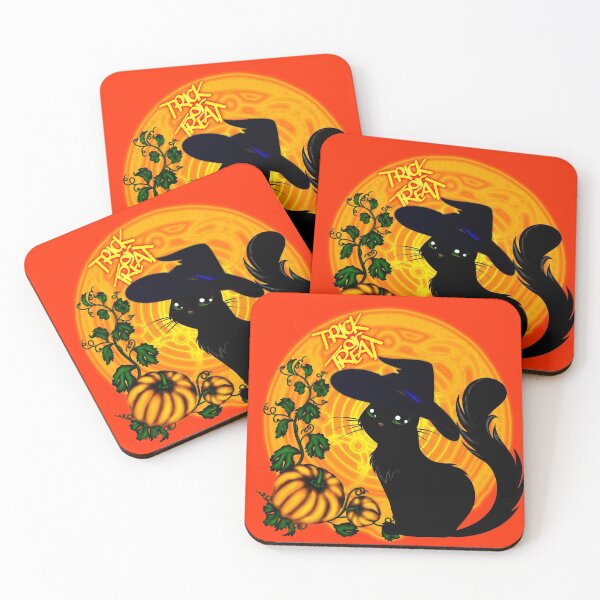 Halloween Katze - Süßes oder Saures! Untersetzer (4er Set)