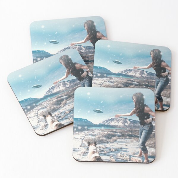 Item preview, Young woman playing with her dog in a surreal mountain landscape designed and sold by Archiworkshop.