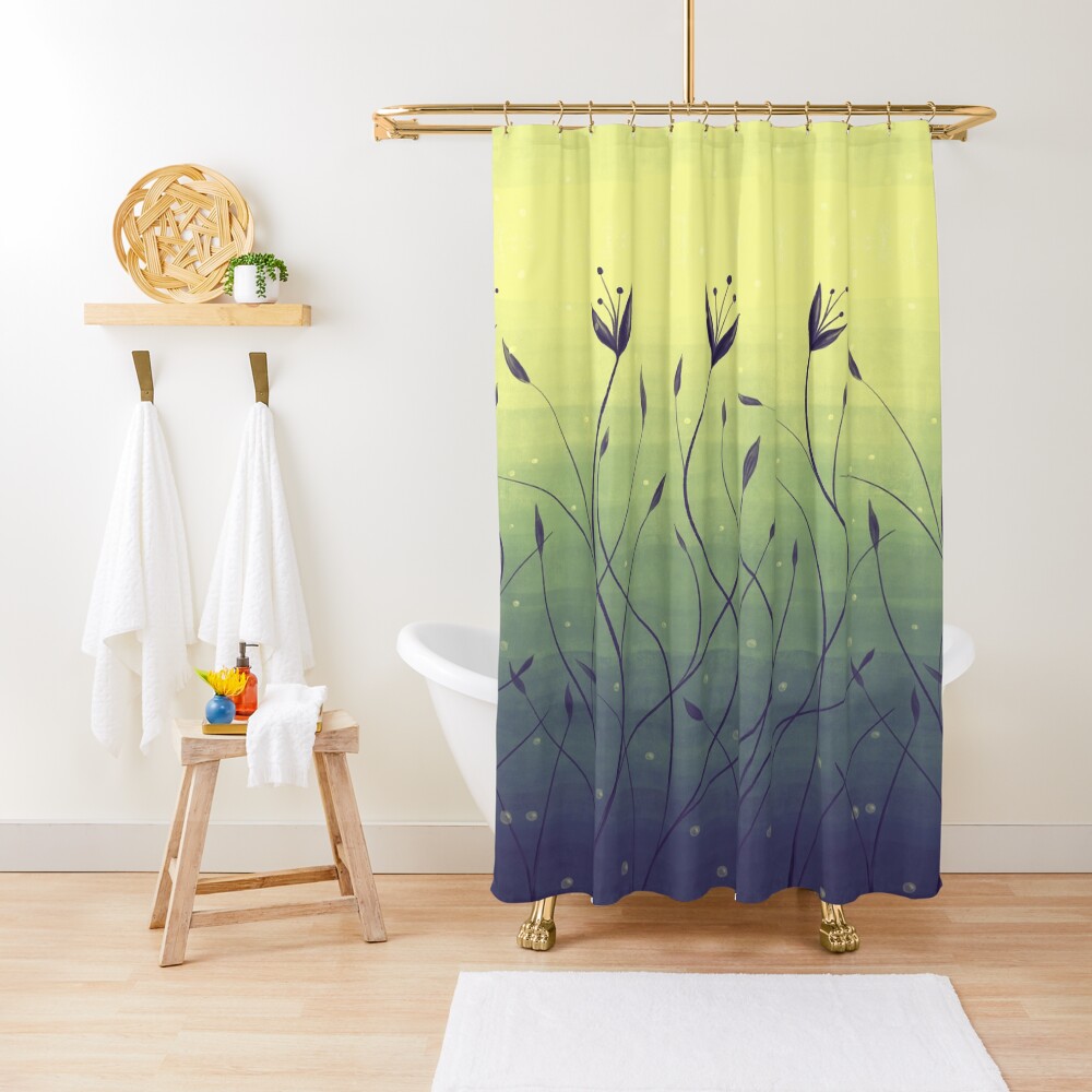 Water Plants In Green Lake Abstract Botanical Art Shower Curtain