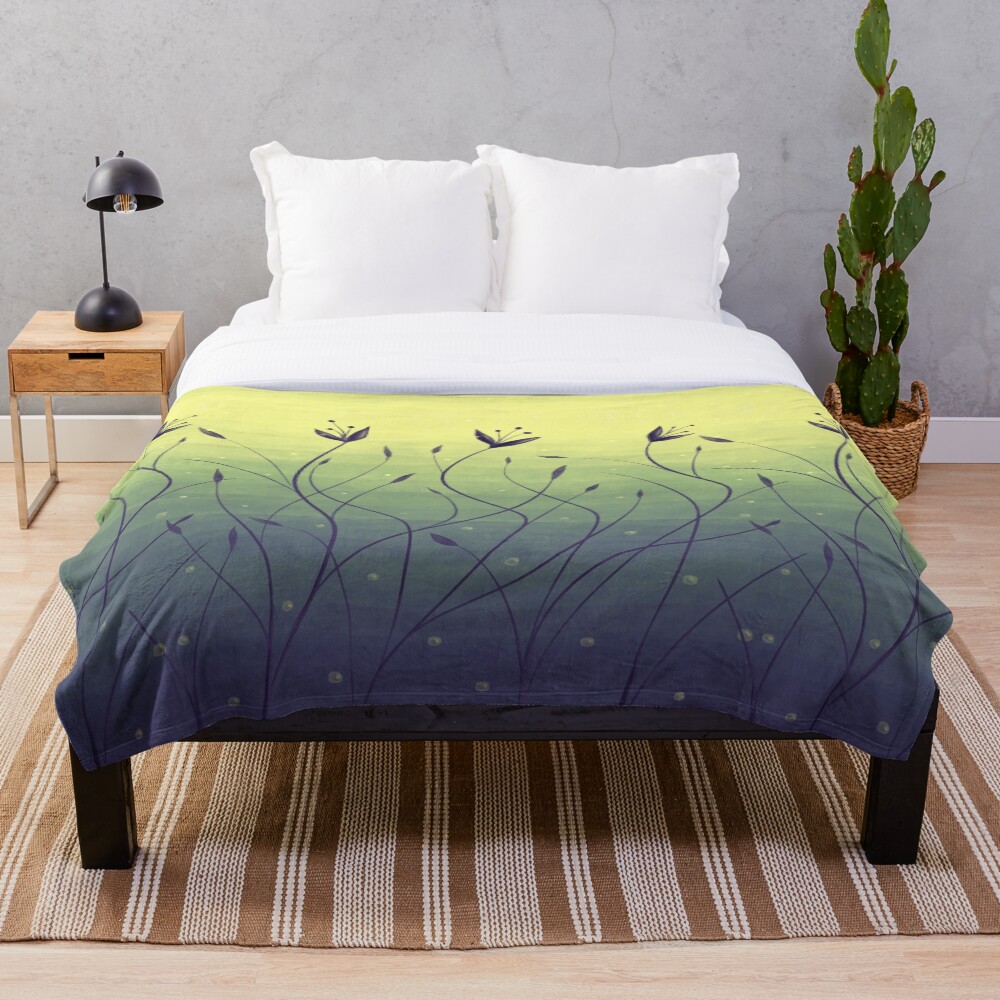 Water Plants In Green Lake Abstract Botanical Art Throw Blanket