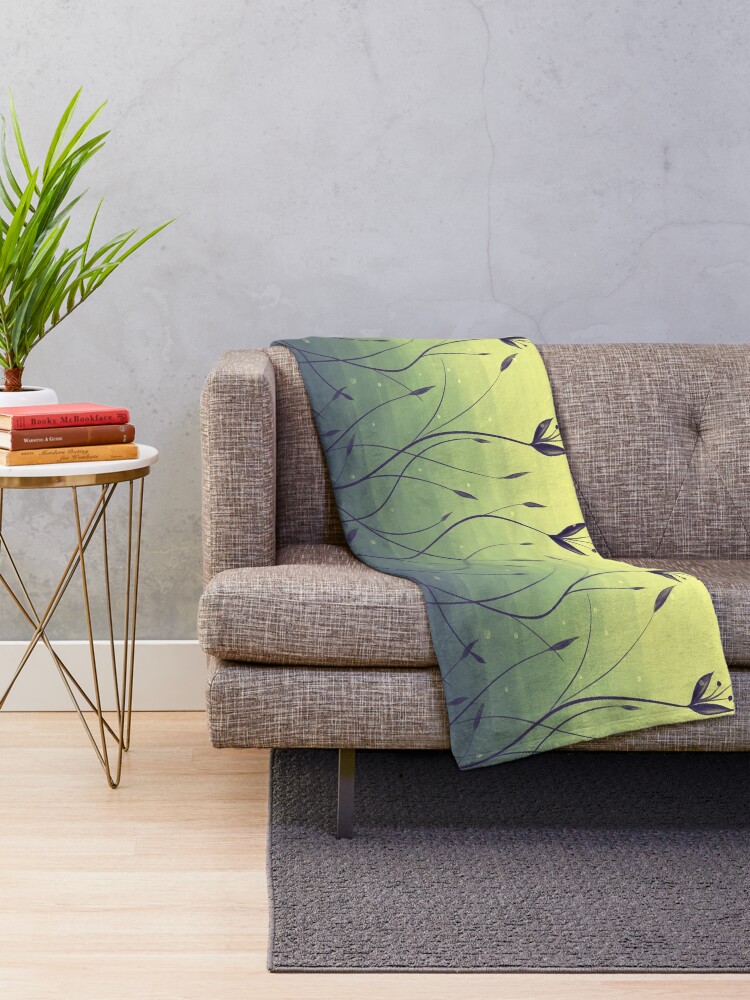 Alternate view of Water Plants In Green Lake Abstract Botanical Art Throw Blanket