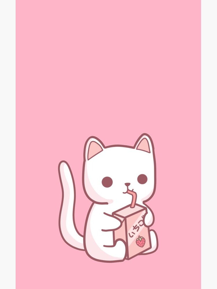 Cat Drinking Strawberry Milk Poster for Sale by DoseOfKawaii