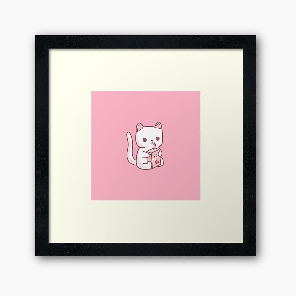 Cat Drinking Strawberry Milk Poster for Sale by DoseOfKawaii