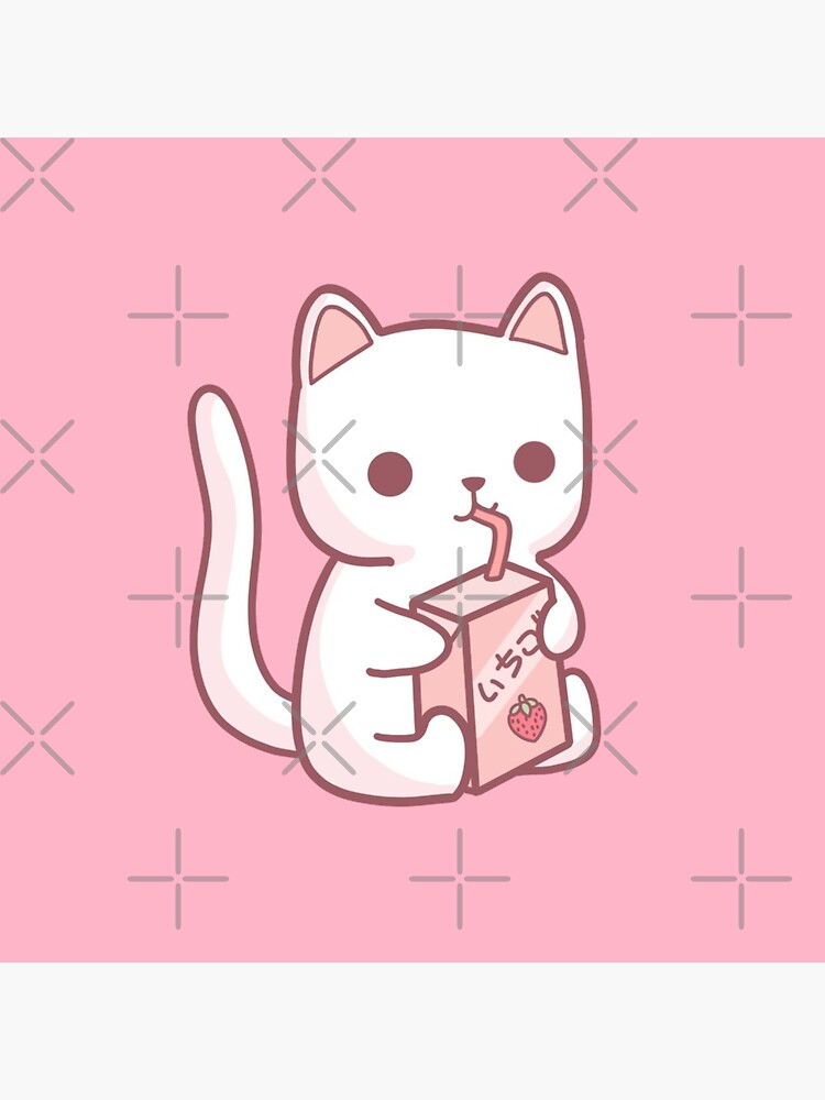 Cat Drinking Strawberry Milk Poster for Sale by DoseOfKawaii