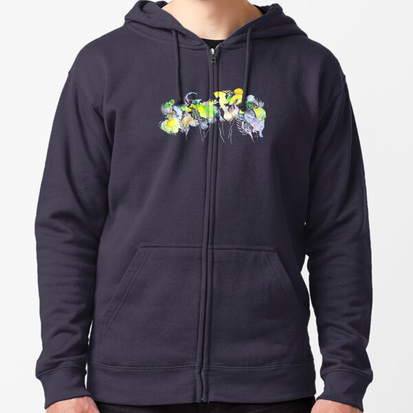 Abstract Blue Birds Zipped Hoodie