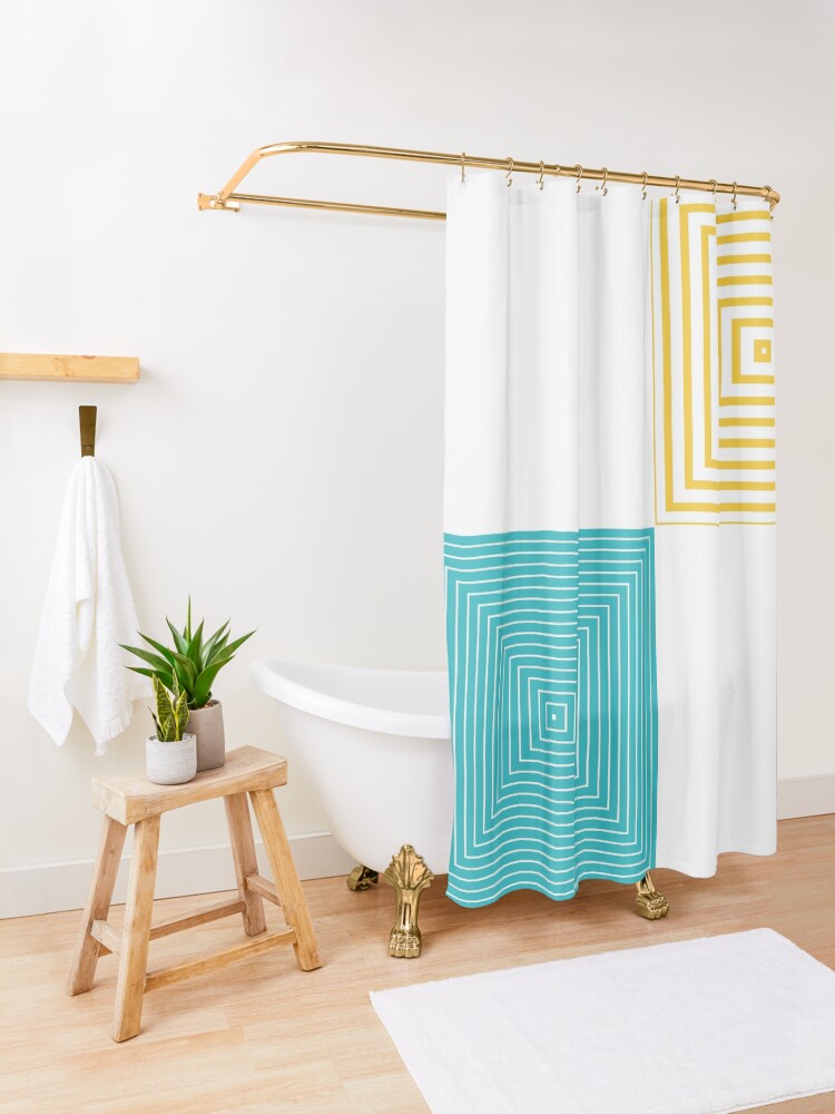 Alternate view of Colour Pop Squares - Turquoise and Yellow Shower Curtain