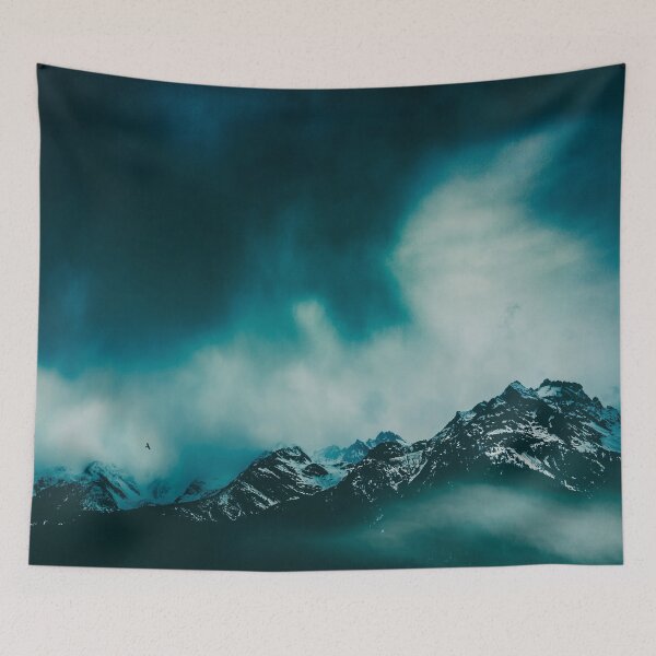 Item preview, wild peaks - Misty Mountains on a Winter Day designed and sold by Dyrk Wyst Redbubble Shop.