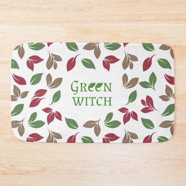 Item preview, Green Witch and Leaves Pattern White Background designed and sold by EnchantedInn.