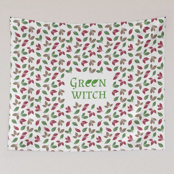 Item preview, Green Witch and Leaves Pattern White Background designed and sold by EnchantedInn.