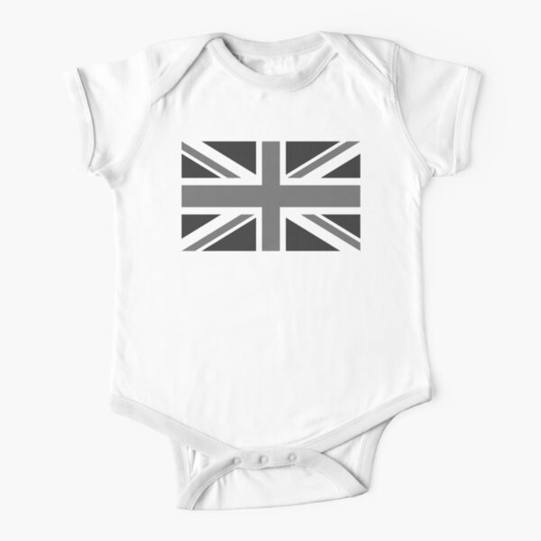 UNION JACK. GREY, BRITISH, FLAG, UK, GB, UNITED KINGDOM, LANDSCAPE. Short Sleeve Baby One-Piece