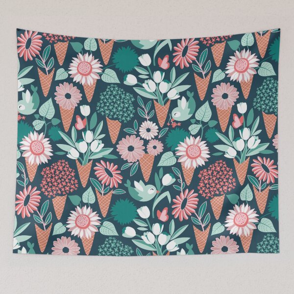 Item preview, Small scale // Midsummer I scream flower cones // green background green aqua pink and coral flowers bouquets designed and sold by SelmaCardoso.