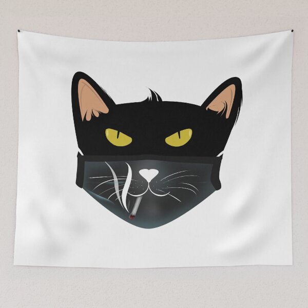 Item preview, Black cat wear a cat smokes face mask designed and sold by Ridaelb.