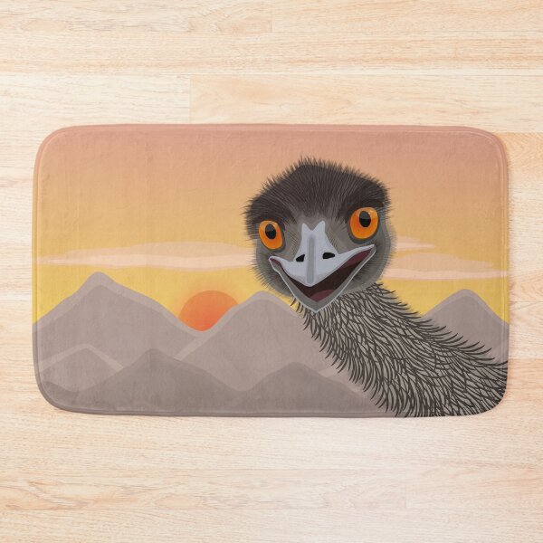 Emu bird admires a sunset in the mountains Bath Mat