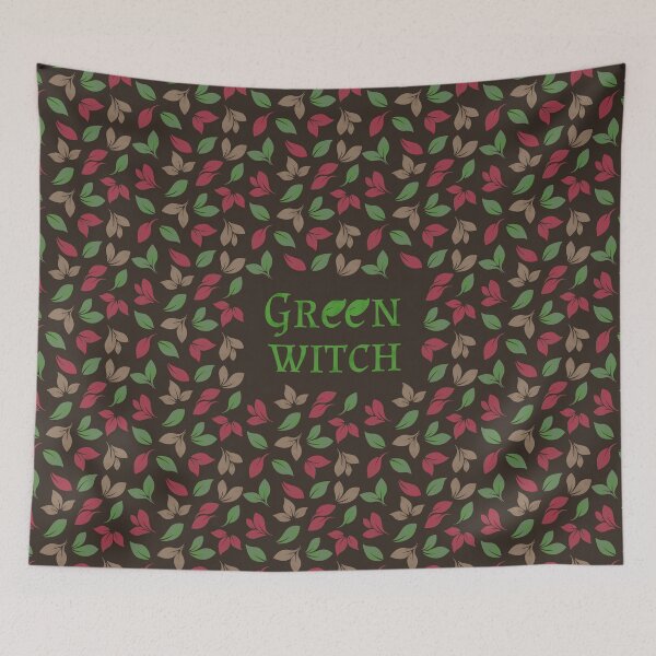 Item preview, Green Witch and Leaves Pattern Brown Background designed and sold by EnchantedInn.
