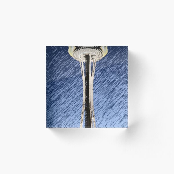 Seattle Space Needle rainy Night Acrylic Block