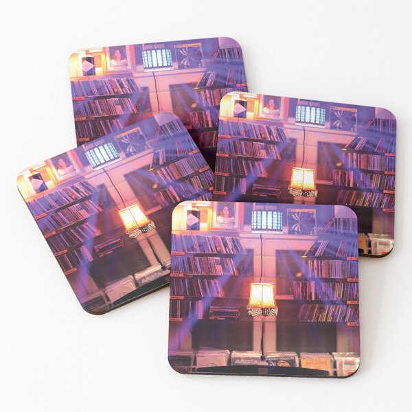 Item preview, Bookshelf, Books and Vinyl Records Illuminated by Lamp Rays designed and sold by dudethecreator.