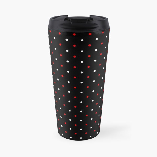 Red and White Polka Dots on Black Travel Mug