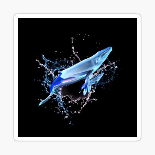 Whale and small calve against ocean splash background. Sticker